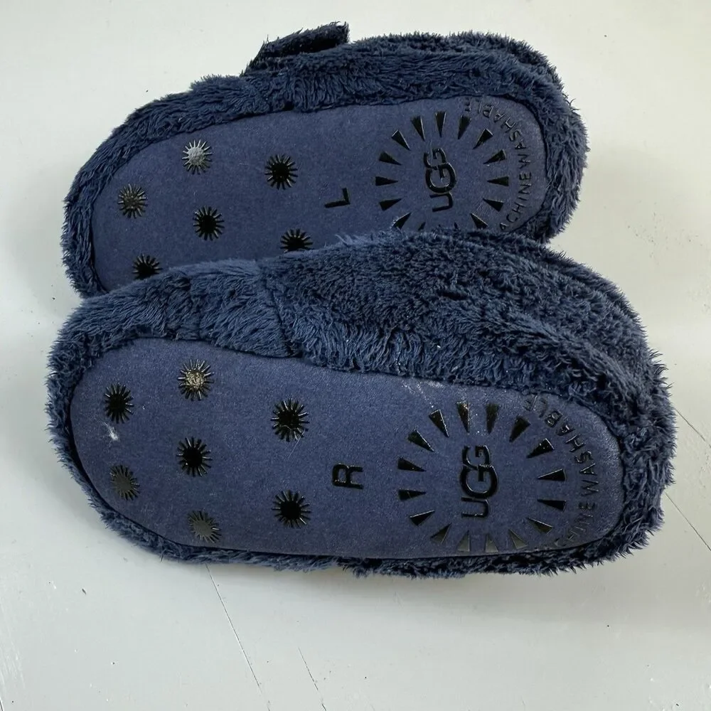 UGG Bixbee Baby Booties Blue Furry Fleece Slippers Shoes Size 4/5
